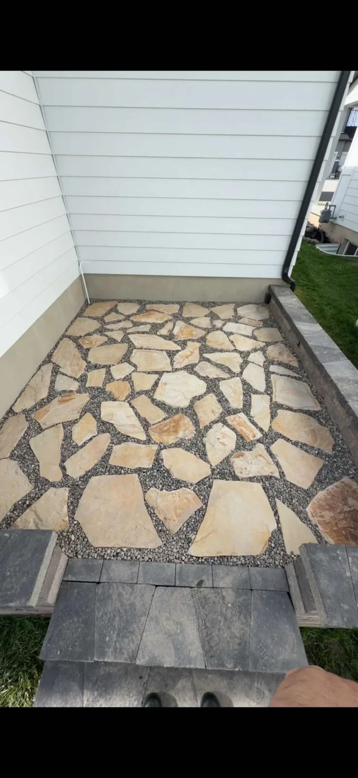 Client flagstone patio and retaining-wall detail